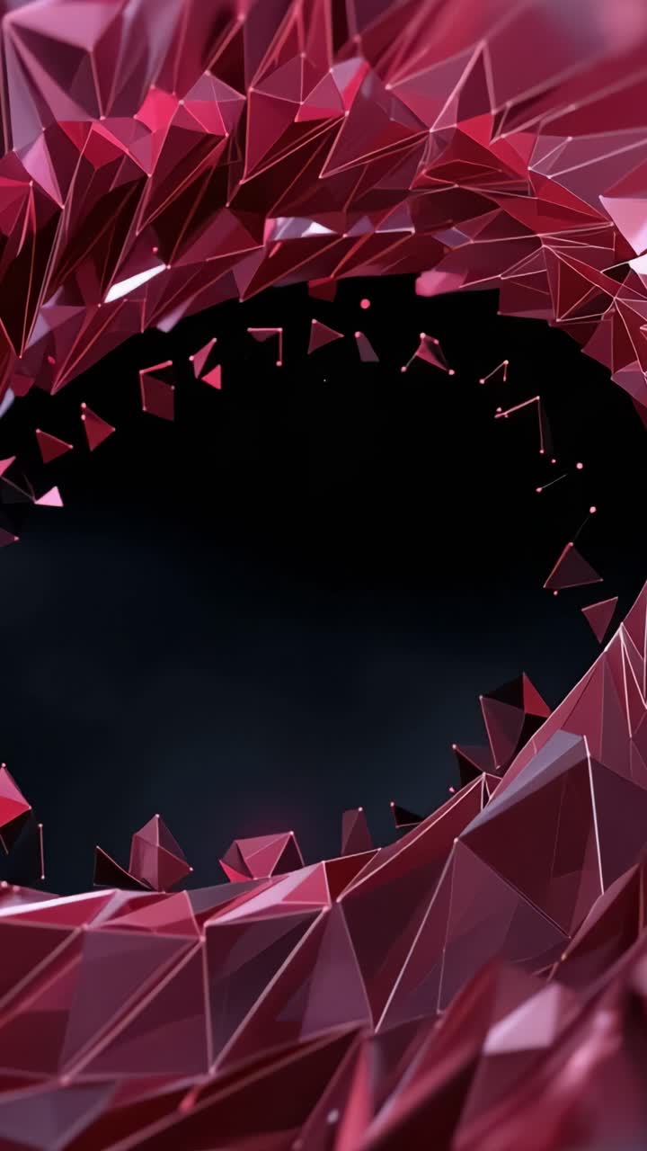 Intricate Polygonal Fractals Creating a Dynamic Red Circular Motion in a Dark Background, Symbolizing Modern Digital Art and Energy Flow