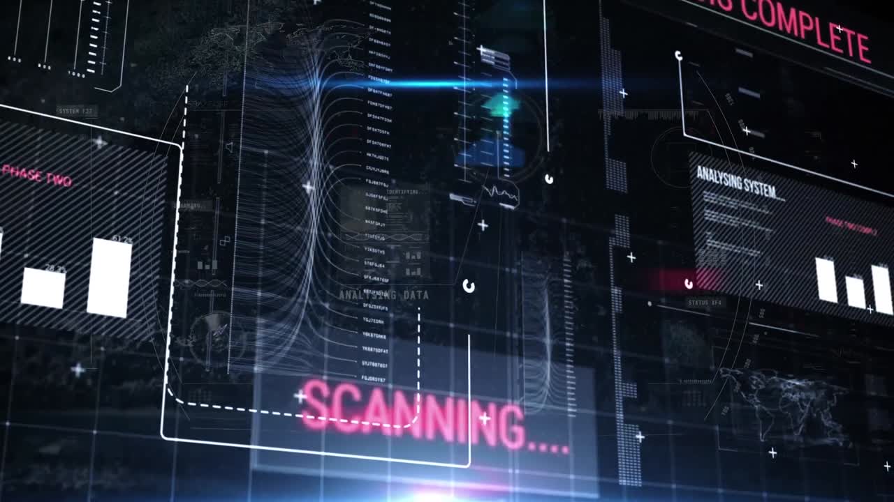 animación del procesamiento de datos y el escaneo en pantalla