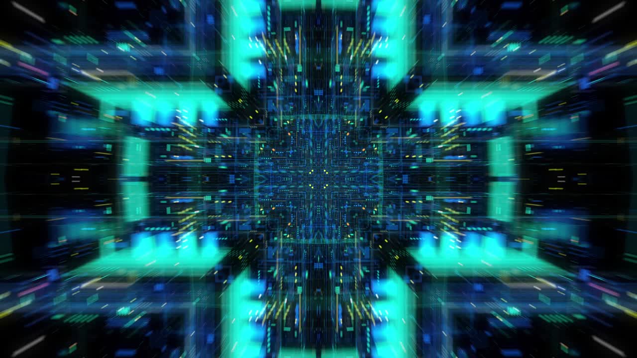 Fliegend durch technologische abstrakte Matrix-Hologramm-Digitaldaten