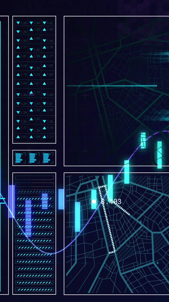 Animation of interface with data processing against blue background