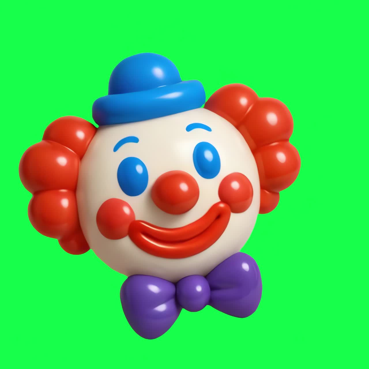 Colorful playful clown face animation, transparent 4K video, green screen