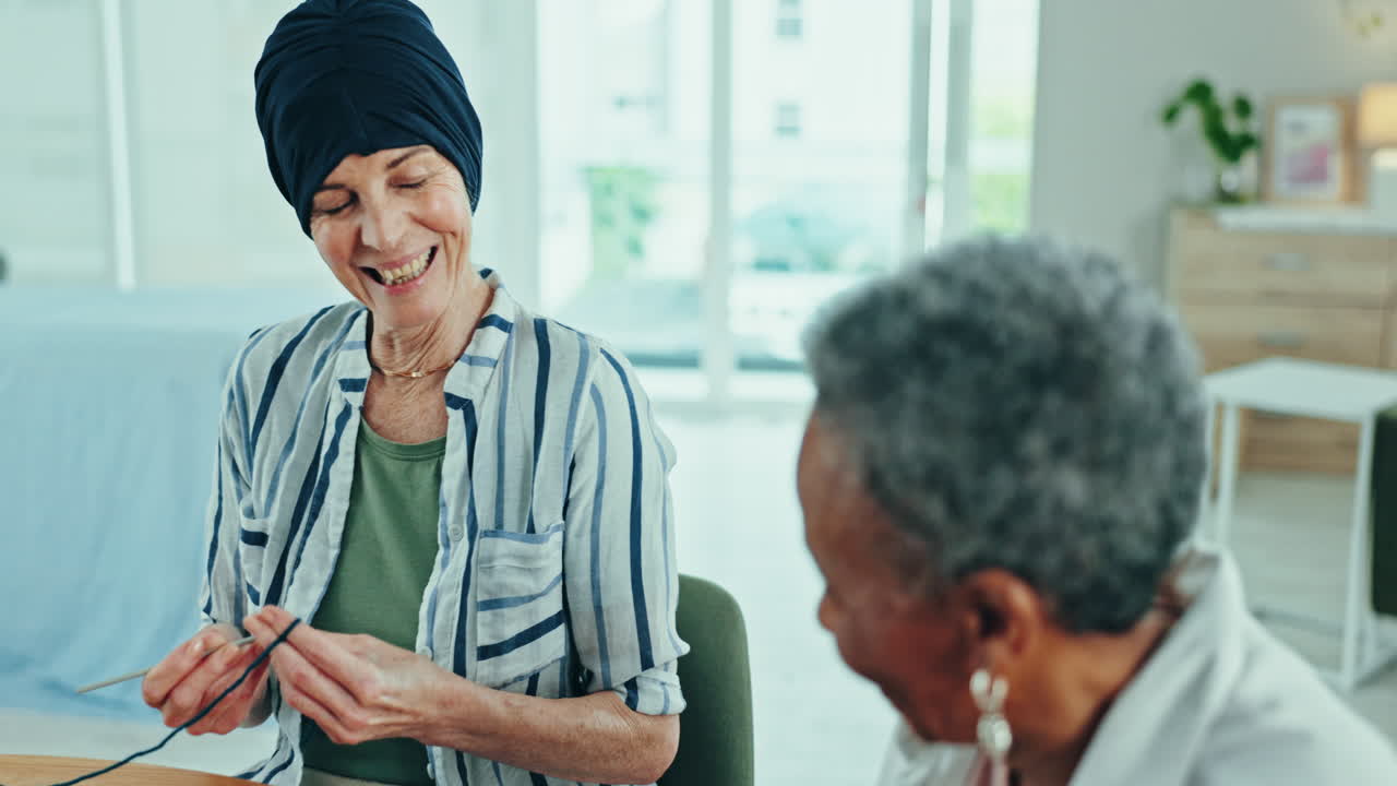 Friends, laugh and senior women in nursing home