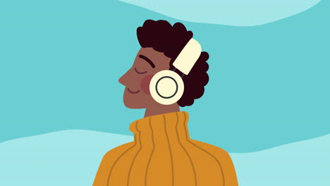 afro man using earphones character