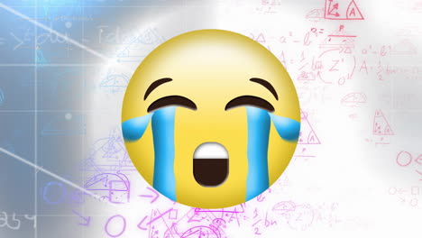 animation of crying emojis over mathematical equation and diagrams against abstract background