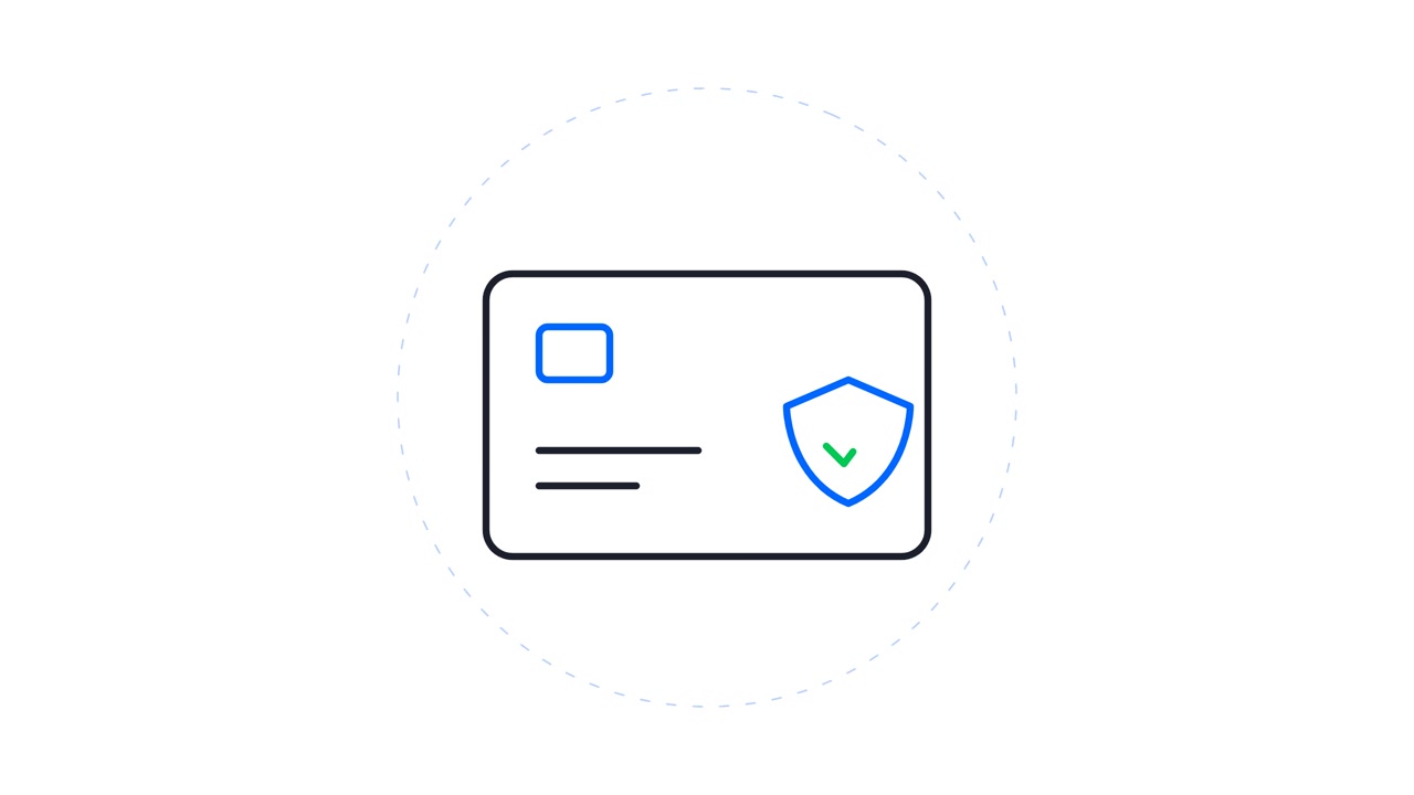 Animated Line Drawing of a Credit Card with Security Shield Icon