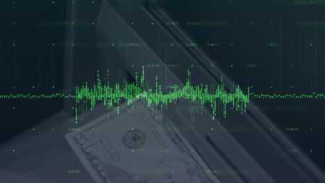 Animation-of-financial-data-processing-over-banknote-on-desk