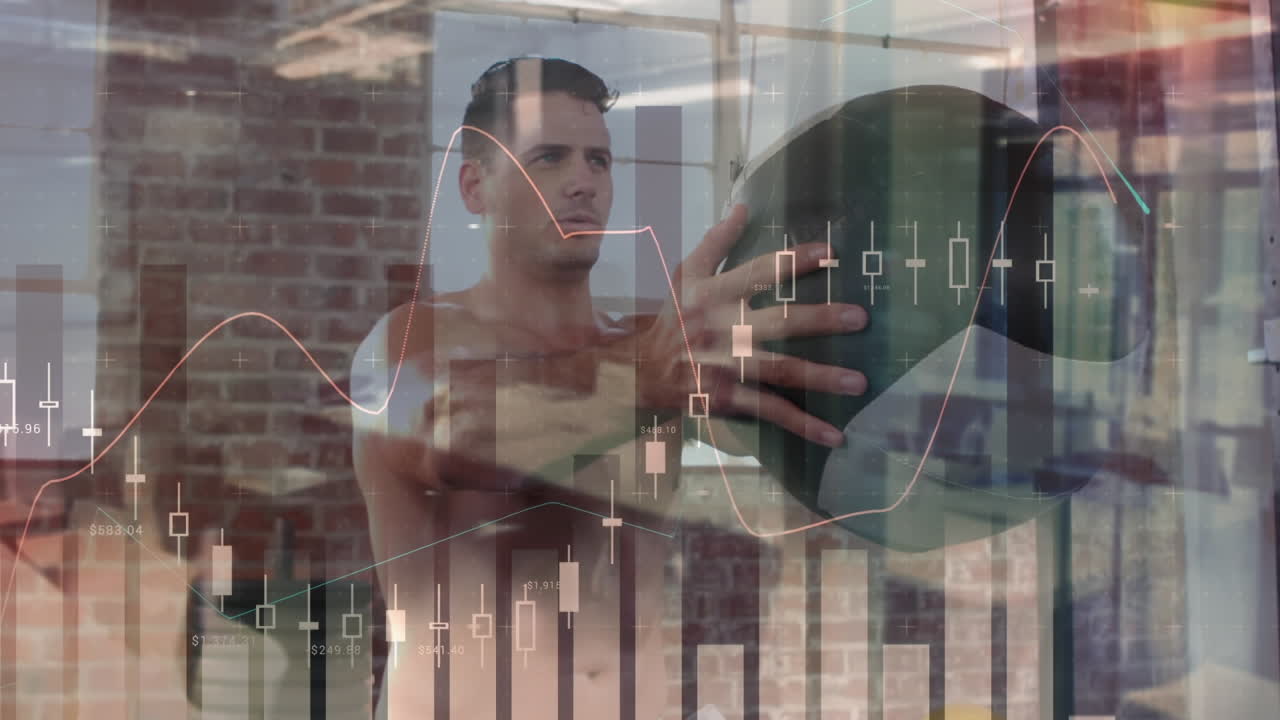 animación del procesamiento de datos y estadísticas sobre el ejercicio de hombres fuertes