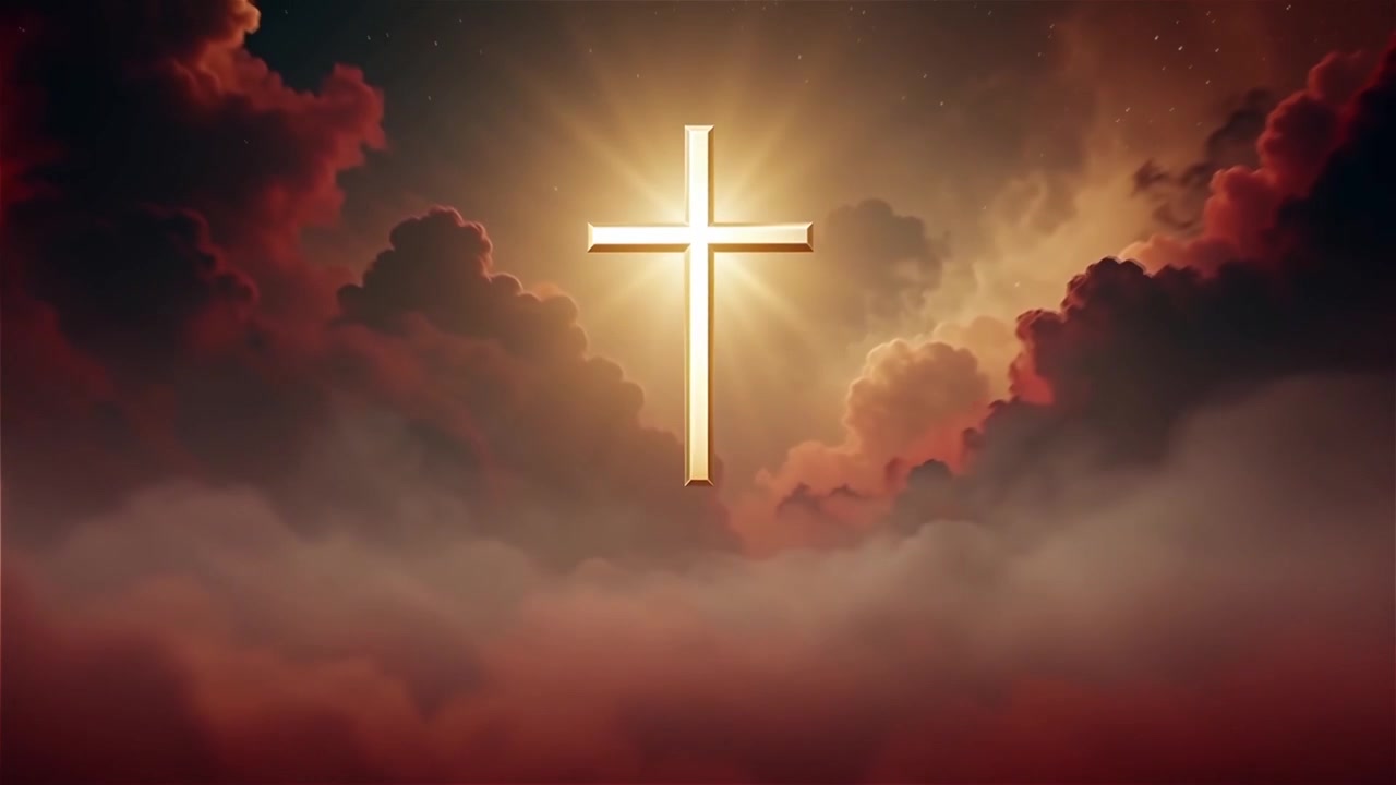Croce Cristiana Luce Celestiale Sfondo per il Culto.