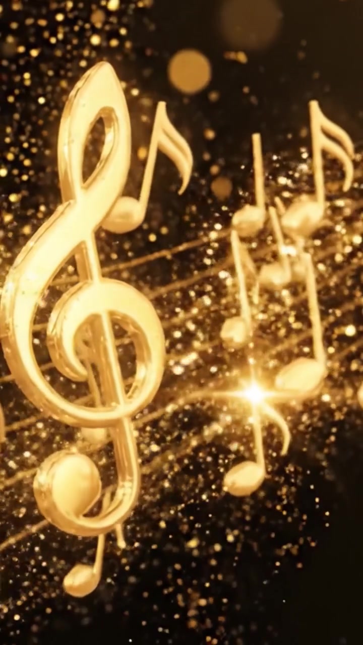 Un viaggio ipnotizzante attraverso un vortice dorato di glitter e note musicali, che trasforma il suono in una sinfonia visiva che cattura i sensi e ispira la creatività.