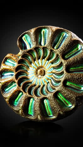 iridescent ammonite fossil cross-section