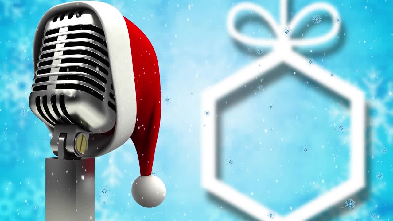 animación de un micrófono retro sobre un fondo azul