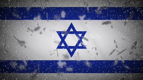 israel flag falling snow loopable, new year and christmas background, loop