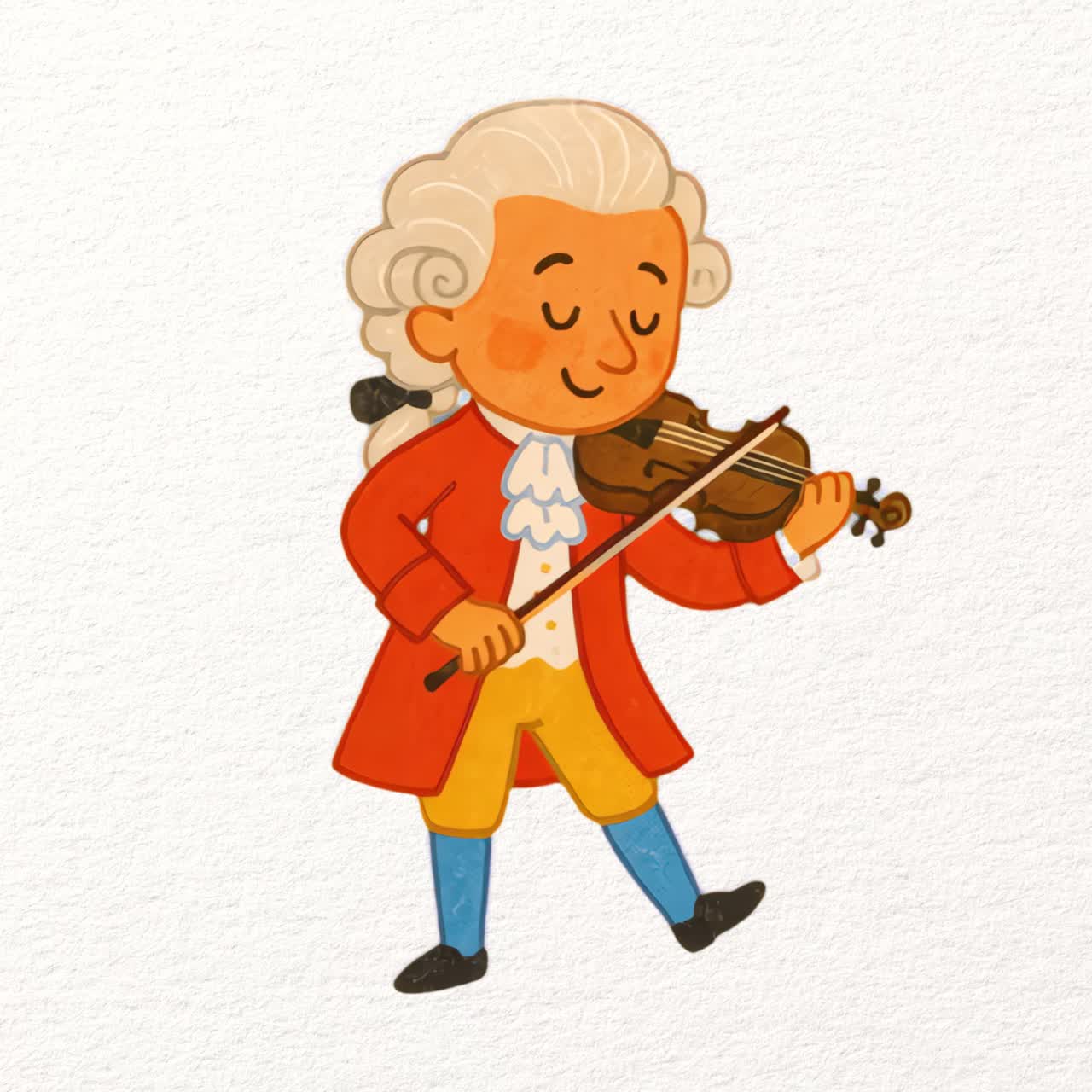 Risorsa isolata di animazione di un violinista in stile cartone animato in abito classico, video 4K trasparente, canale alfa