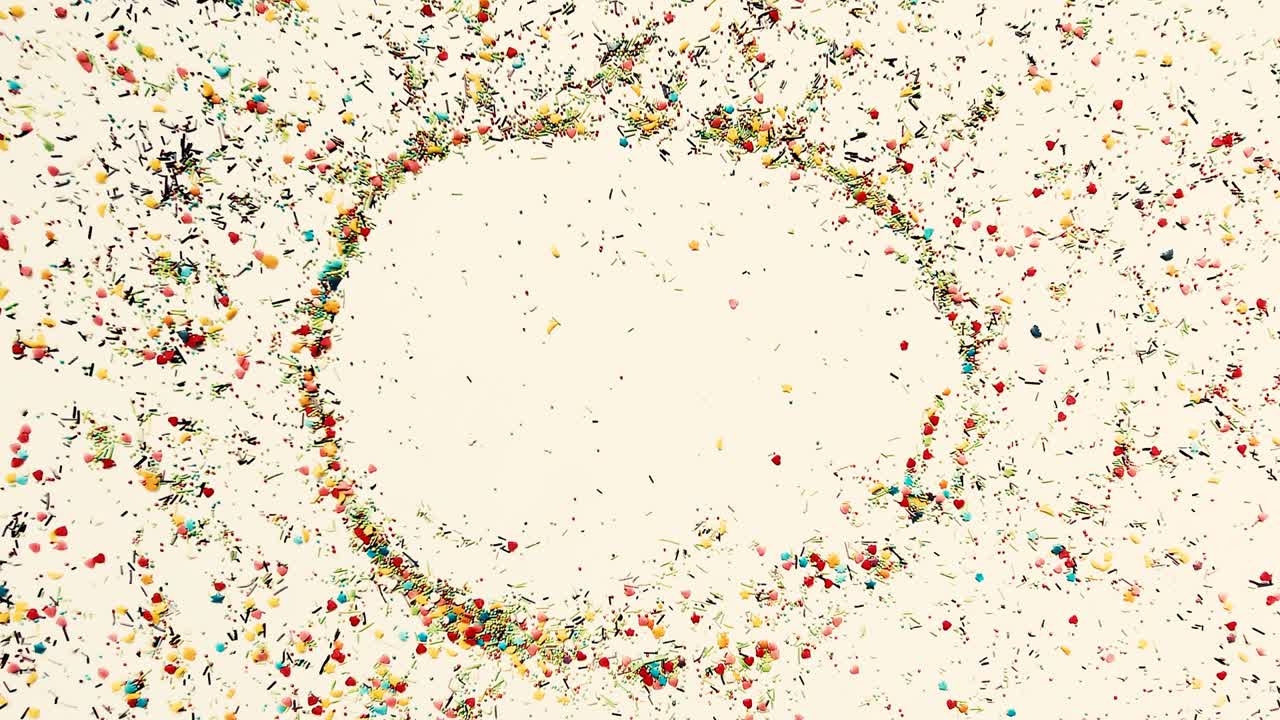 손은 베이킹 스프링클의 배경에 새겨진 글자를 위해 둥근 프레임을 만니다. 오래된 레트로 부드러운 따뜻한 스타일. 타임 스 비디오, 16x9 형식.