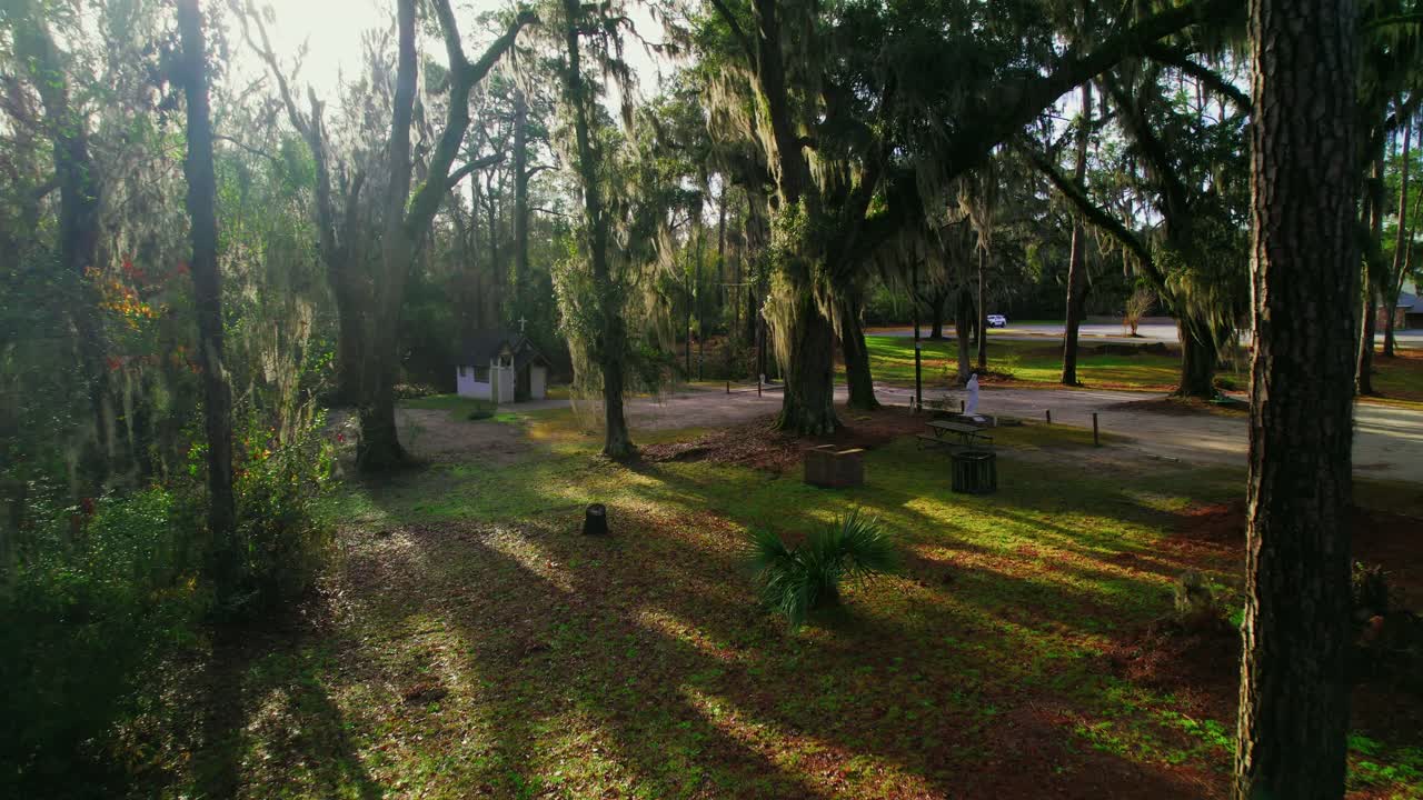 Aerial Tour of the Smallest Church in America Nestled in Moss-Draped Georgia Woodland