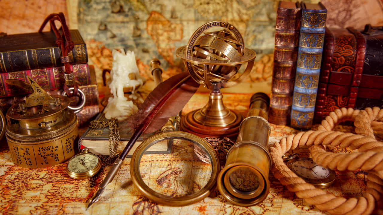 고대 세계 지도 에 있는 빈티지 확대 유리