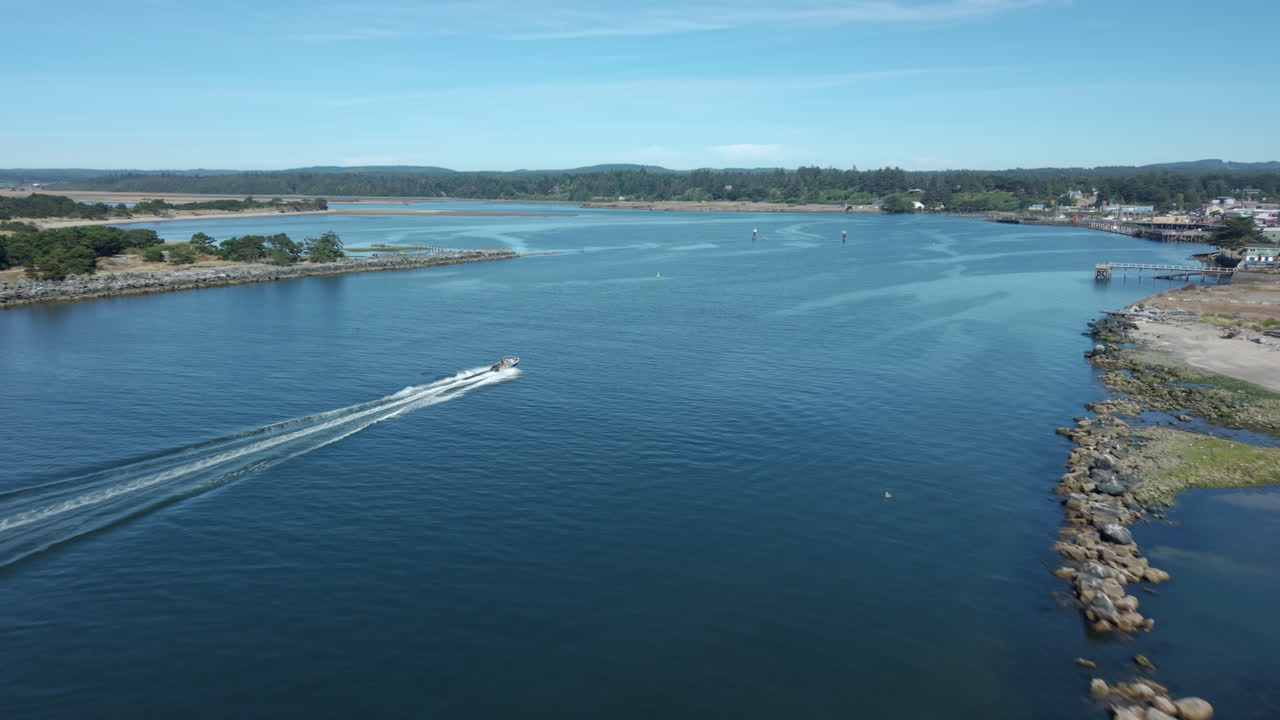 High speed boat ride on an Oregon River, drone chase