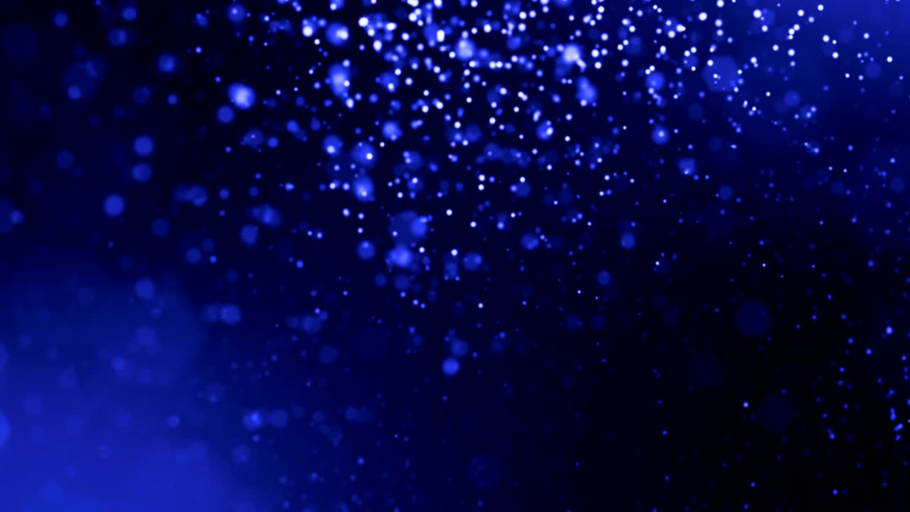 환상적인 빛나는 입자와 함께 3d 파란색 배경, 필드 깊이, 빛 효과와 함께 루프 3d 애니메이션, 현대 디지털 배경, 포인트 필드
