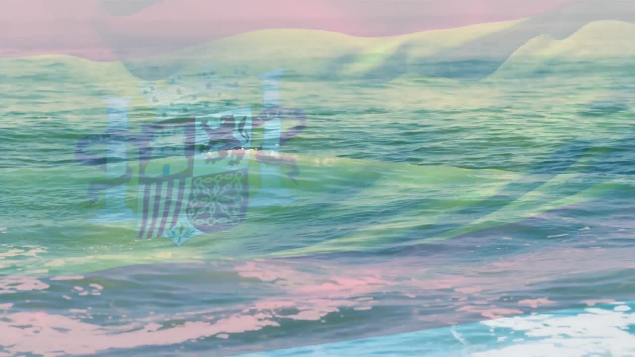 바다의 파도에 맞서 스페인  ⁇ 발을 흔드는 디지털 구성