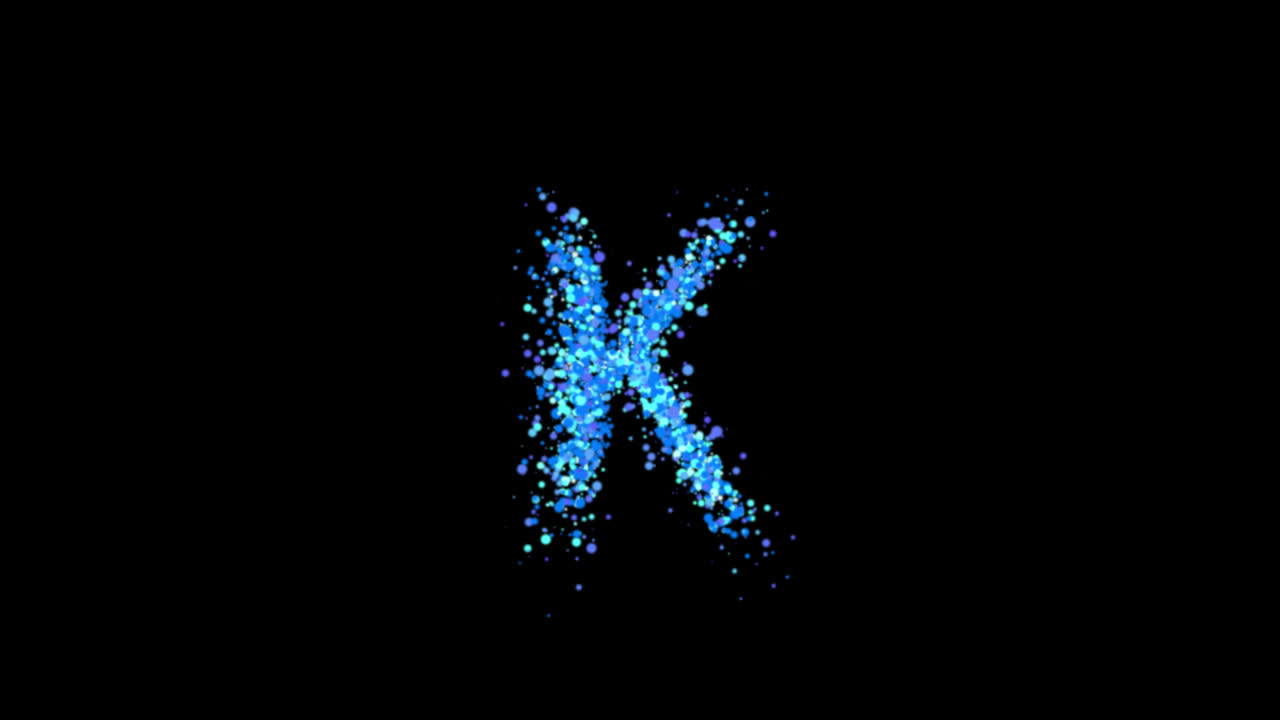 Bolle di particelle blu che formano la lettera K su sfondo trasparente