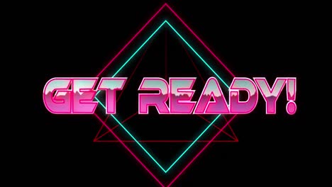 Animation-Von-„Get-Ready“-Text-In-Rosa-Metallic,-über-Neonlinien-Auf-Schwarz