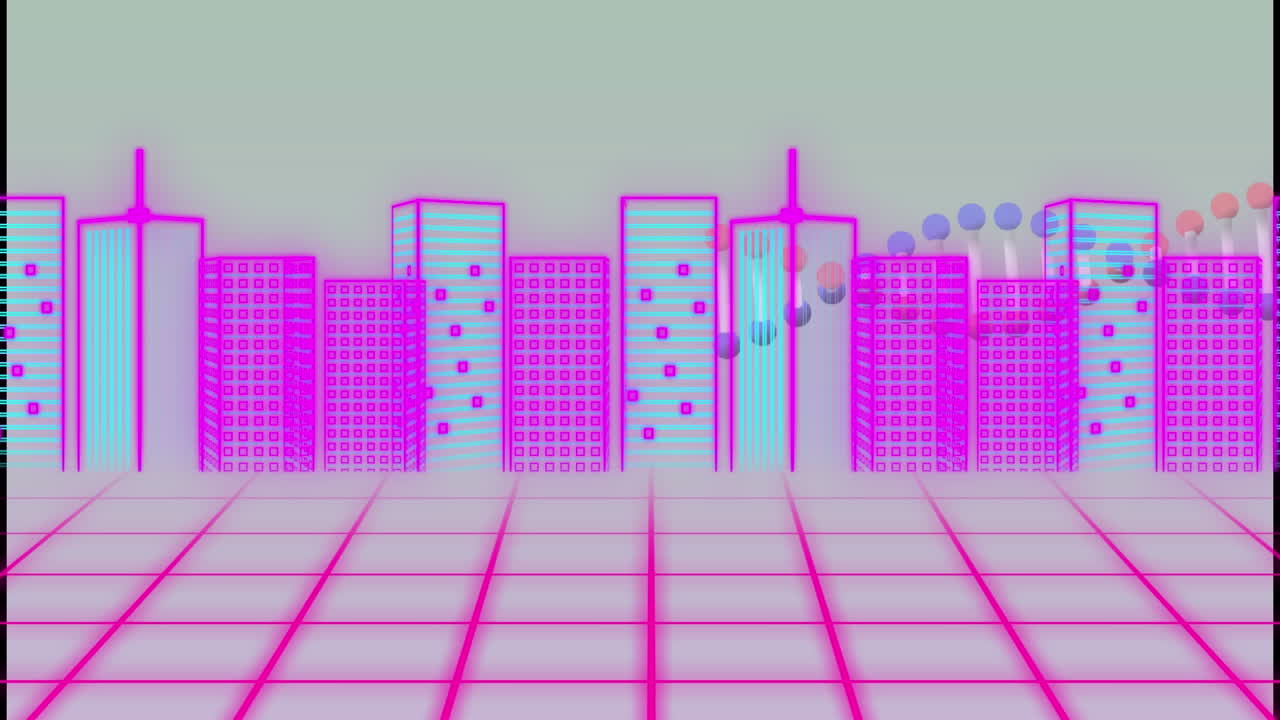 animación de la cadena de adn sobre la ciudad.