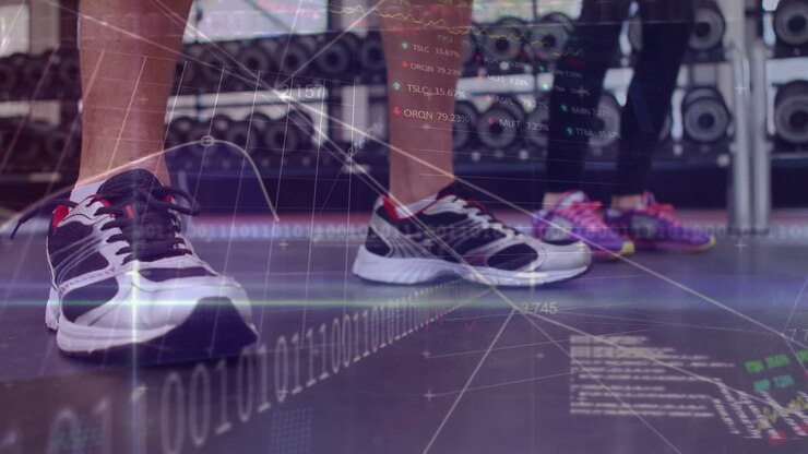 Animation of financial data processing over exercising people