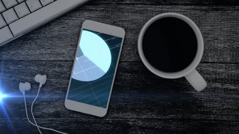 animation of statistics and financial data processing over smartphone screen