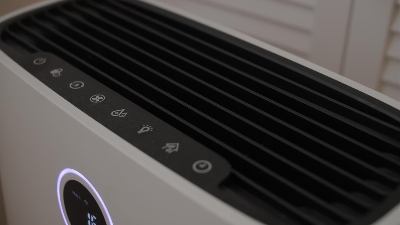 Modern Air Purifier Operating with Glowing Display