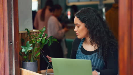 Cafe,-entrepreneur-and-woman-with-a-laptop