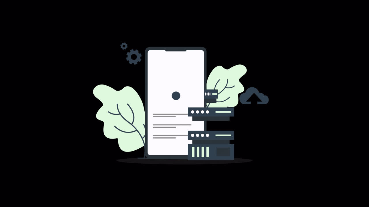 Animated Smartphone Connecting to Server and Cloud Network