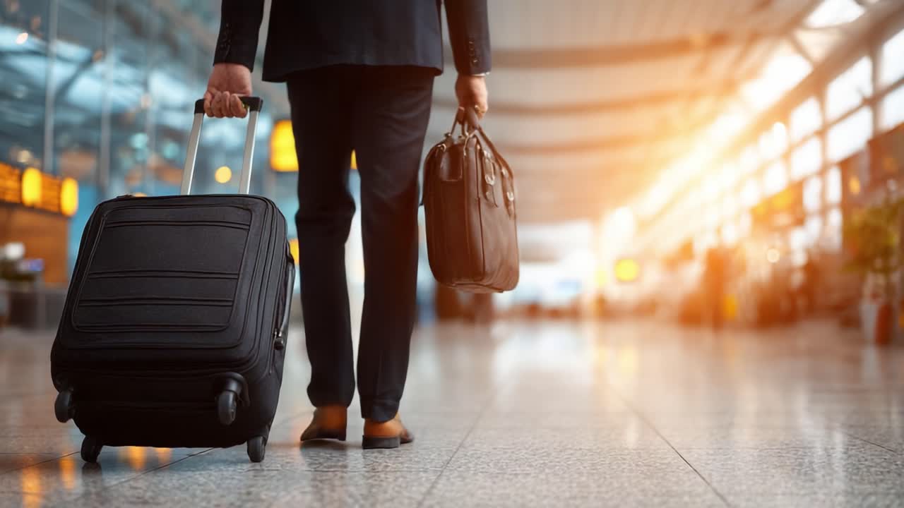 A Professional Traveler Navigating the Airport Terminal with Luggage: A Journey from Departure to Arrival, Capturing the Essence of Modern Travel Experience