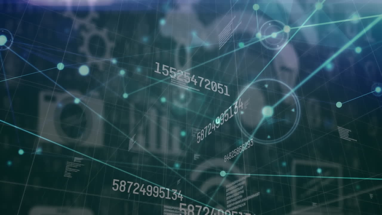 여러 번 변하는 숫자 및 디지털 아이콘의 애니메이션을 연결 네트워크에 대비합니다.