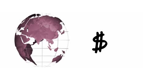 Digital-animation-of-globe-icon-spinning-and-dollar-symbol-against-white-background