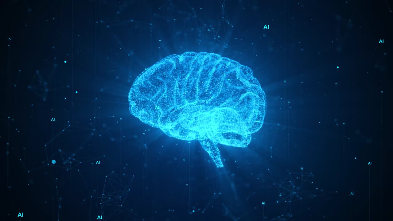 Wireframe cyber mind human ai tech future machine learning face circuit board binary data flow