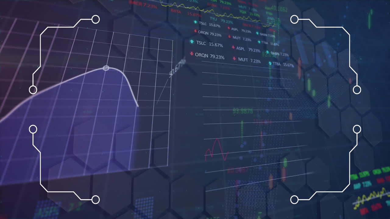 파란색 배경에서 데이터 처리 및 연결의 애니메이션