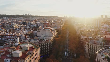 barcelona cityscape at sunrise/sunset