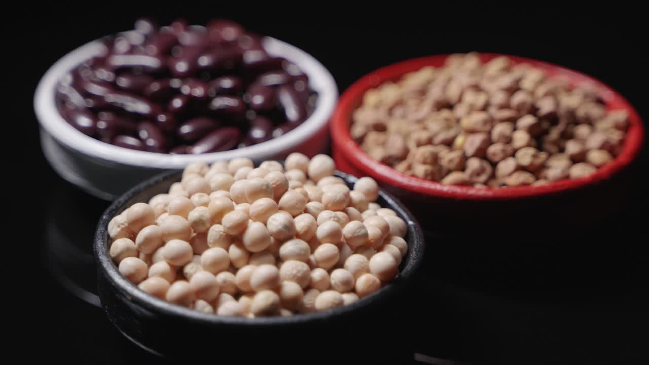Chickpeas, lentils and peas are placed in a bowl