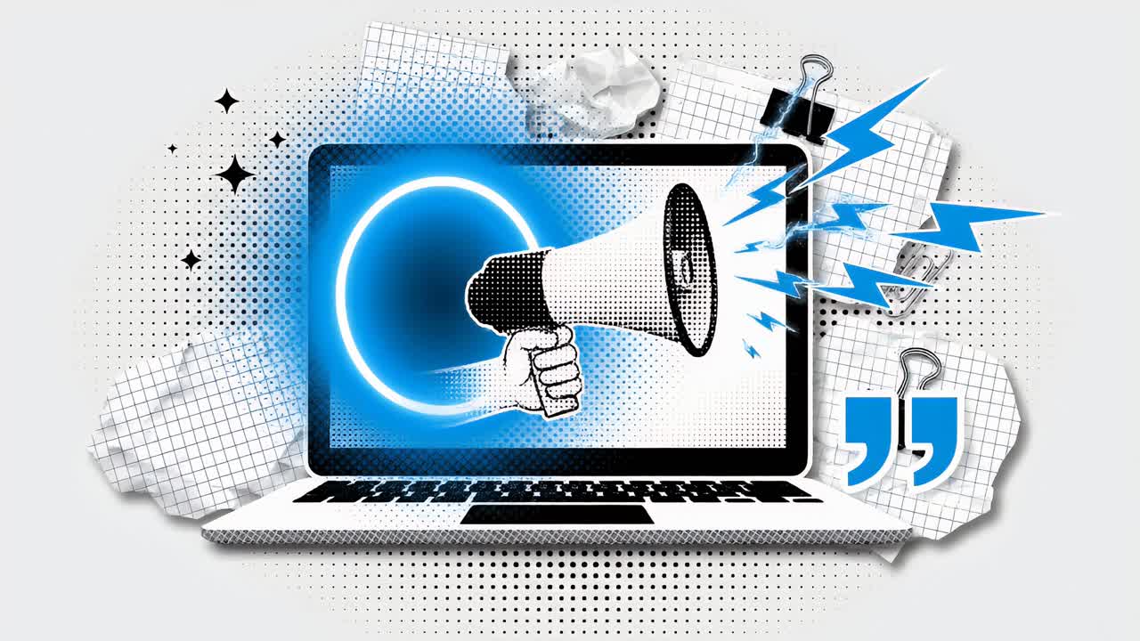 Anuncio de campaña de marketing digital y promoción online desde un portátil