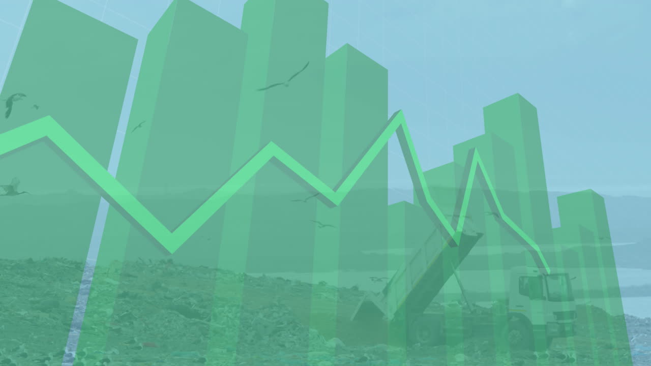 animación del procesamiento de datos financieros sobre un vertedero de basura