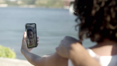 friends during video chat via smartphone