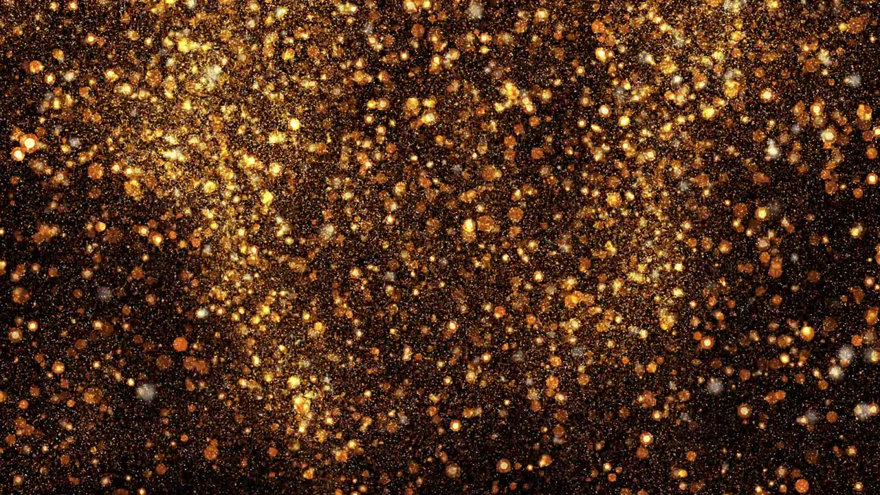 Motion Gold Color Wavy Abstract Digital Particles Background - Flowing Gold Particles on Black Background