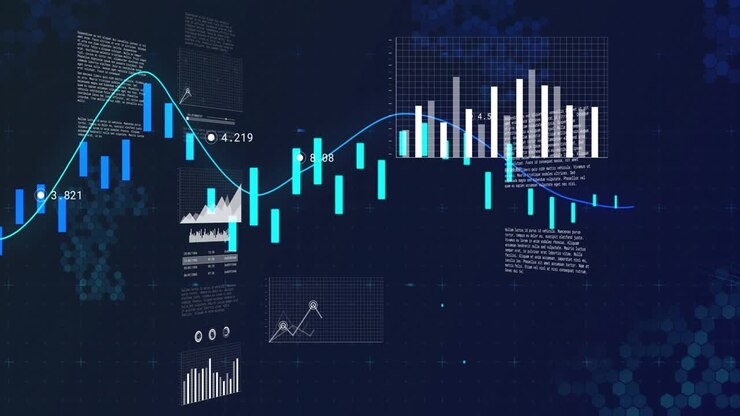 Line cresting peak initiating label fading area chart sliding candlesticks shifting showing trends