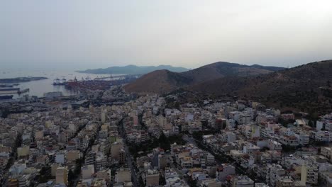 Industrial-port-in-Athens-Greece,-marina-harbour-freights-goods-shipping-sea,-aerial