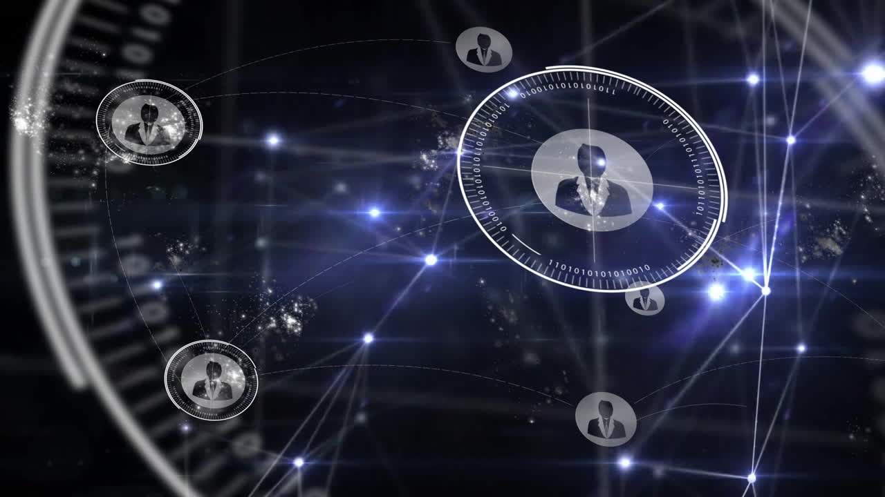 다양한 비즈니스 사람들 사이의 연결 네트워크 및 데이터 처리 애니메이션