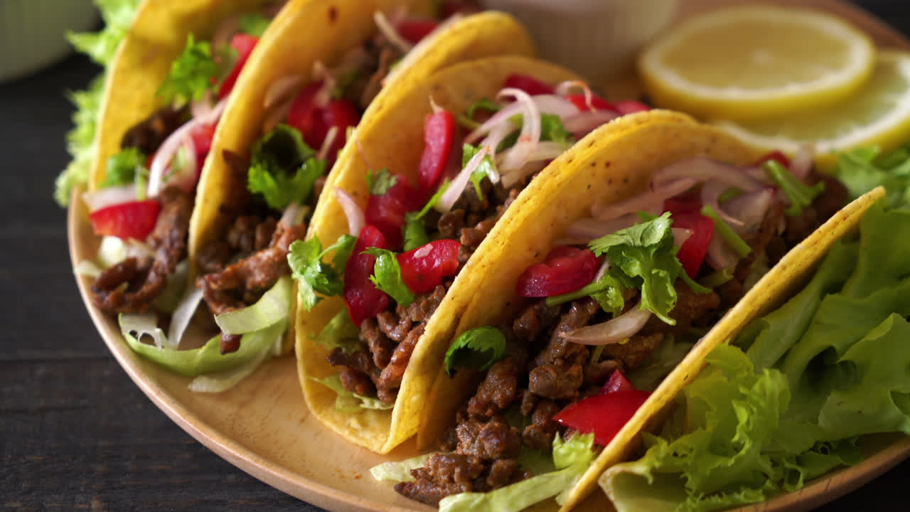 tacos con carne y verduras - estilo de comida mexicana