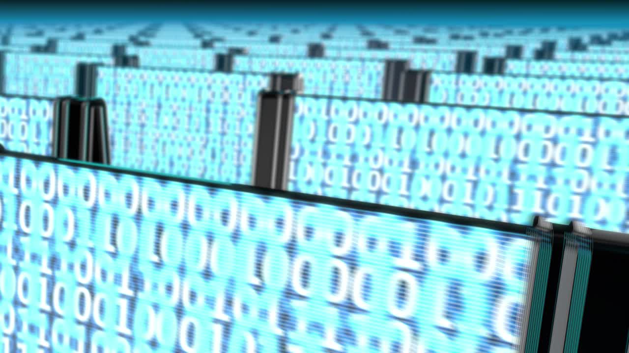 Endless black Computer Screens with Binary Code