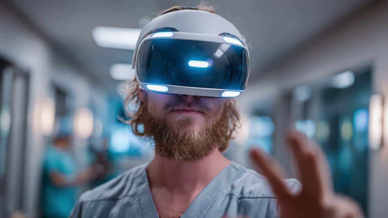 Exploring the Future of Medicine: A Healthcare Professional Engaged in Virtual Reality with Cutting-Edge Headset Technology in a Modern Medical Environment
