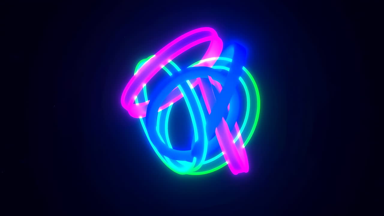 Dynaamiset neonvalolenkit kietoutuvat pimeydessä.