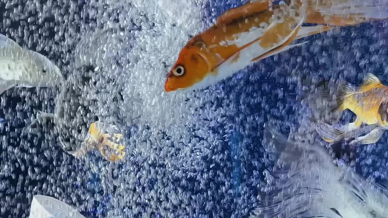 거품 이 있는 수족관 에 있는 금고기